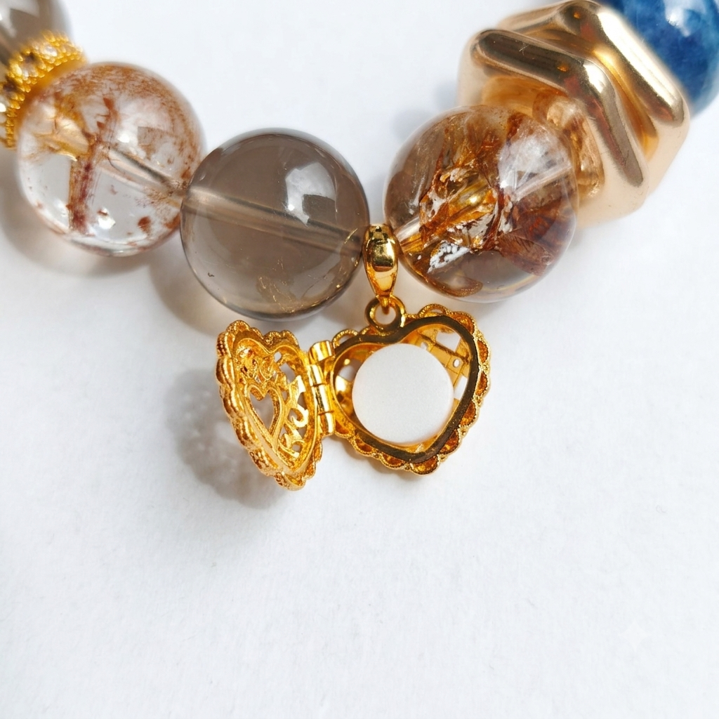 Emerald Journey Aromatherapy Crystal Bracelet — tiger eye, kyanite, smoky quartz, golden rutilated quartz and clear quartz — aromatherapy crystal jewelry by WalkTree