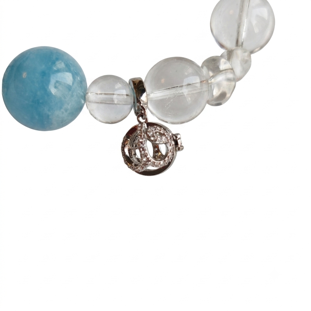 Frost Tide Aromatherapy Crystal Bracelet — golden rutilated quartz, aquamarine and clear quartz — aromatherapy crystal jewelry by WalkTree