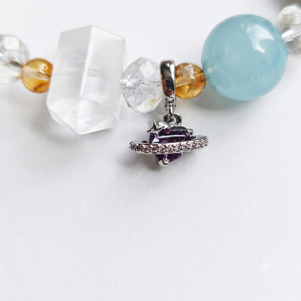 Racing Heart Aromatherapy Crystal Bracelet — yellow chalcedony, pink tourmaline, green chalcedony, clear quartz, blue chalcedony and grey tourmaline — aromatherapy crystal jewelry by WalkTree