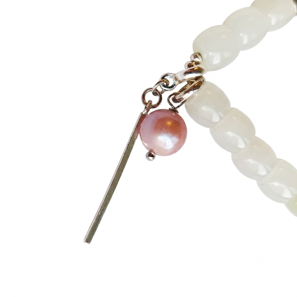 Jade Whisper Aromatherapy Crystal Bracelet — green nephrite jade and pink freshwater pearl — aromatherapy crystal jewelry by WalkTree