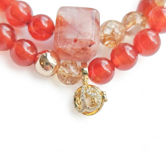 Five Elements Fire Aromatherapy Crystal Bracelet — red agate, citrine and rose quartz — aromatherapy crystal jewelry by WalkTree