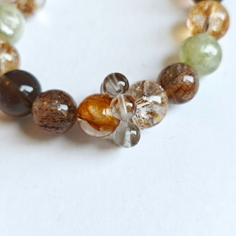 Peaceful Years Aromatherapy Crystal Bracelet — golden rutilated quartz, green chalcedony and smoky quartz — aromatherapy crystal jewelry by WalkTree