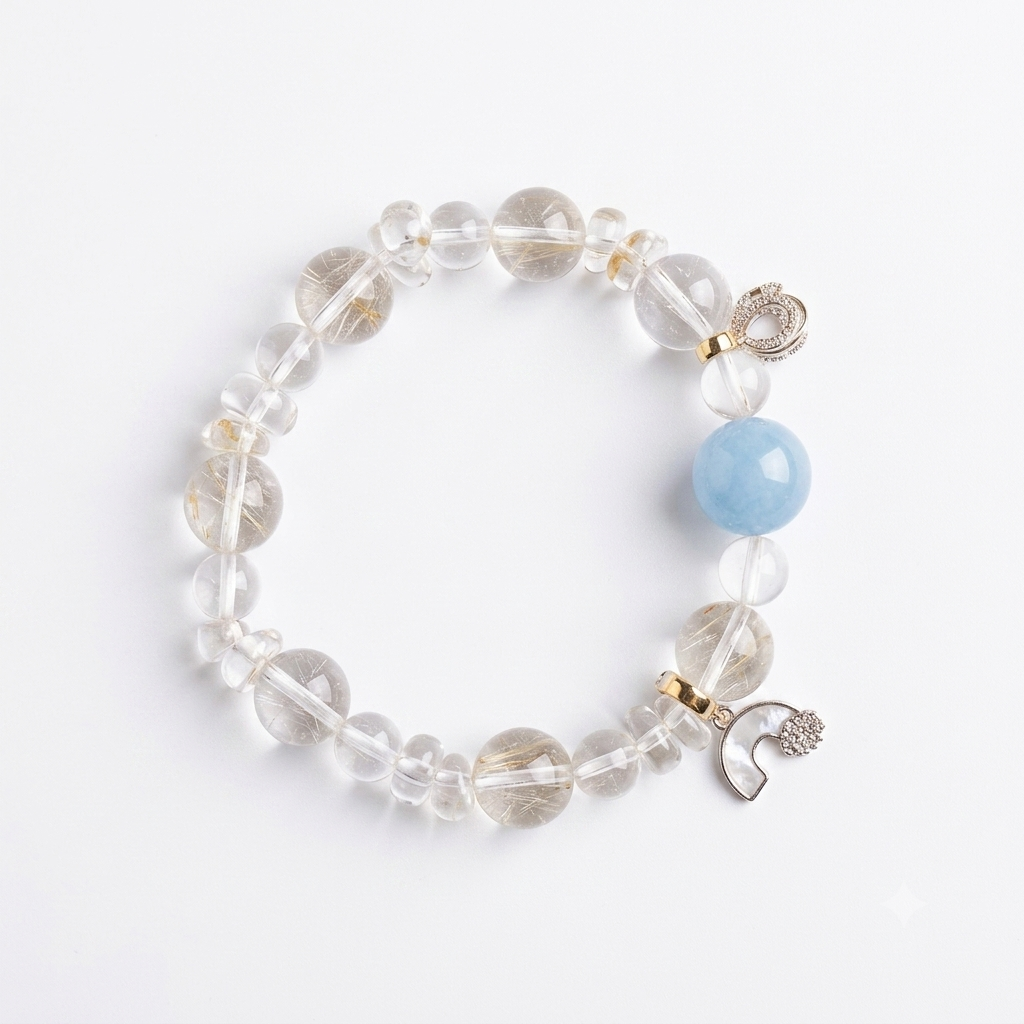 Frost Tide Aromatherapy Crystal Bracelet — golden rutilated quartz, aquamarine and clear quartz — aromatherapy crystal jewelry by WalkTree