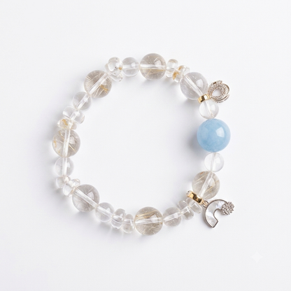 Frost Tide Aromatherapy Crystal Bracelet — golden rutilated quartz, aquamarine and clear quartz — aromatherapy crystal jewelry by WalkTree
