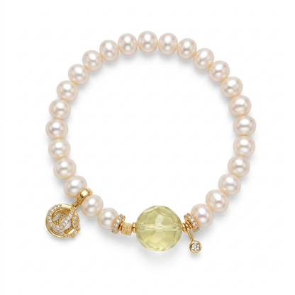 Golden Pearl Aromatherapy Crystal Bracelet — freshwater pearl and a faceted citrine focal bead — aromatherapy crystal jewelry by WalkTree
