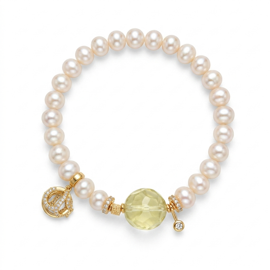 Golden Pearl Aromatherapy Crystal Bracelet — freshwater pearl and a faceted citrine focal bead — aromatherapy crystal jewelry by WalkTree