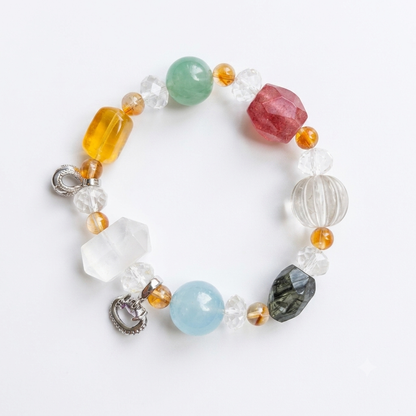 Racing Heart Aromatherapy Crystal Bracelet — yellow chalcedony, pink tourmaline, green chalcedony, clear quartz, blue chalcedony and grey tourmaline — aromatherapy crystal jewelry by WalkTree