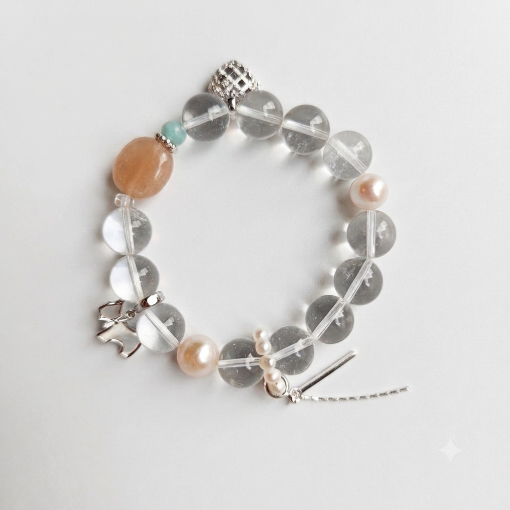 Orange Moon Aromatherapy Crystal Bracelet — labradorite, orange moonstone, amazonite and freshwater pearl — aromatherapy crystal jewelry by WalkTree