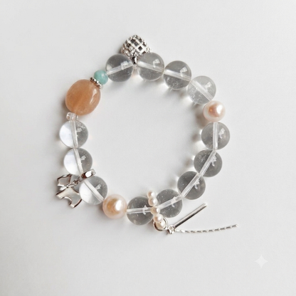 Orange Moon Aromatherapy Crystal Bracelet — labradorite, orange moonstone, amazonite and freshwater pearl — aromatherapy crystal jewelry by WalkTree