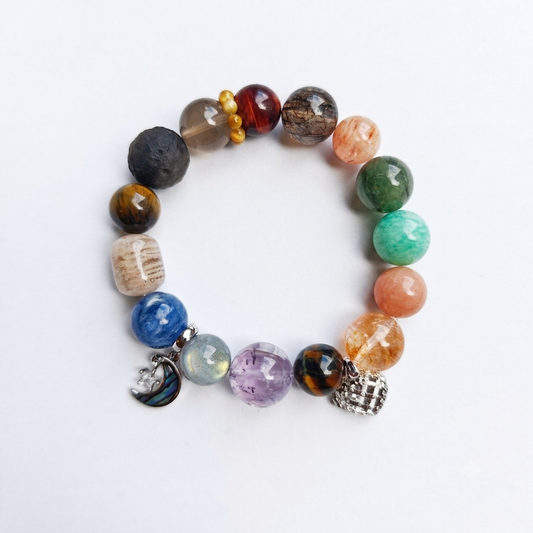 Gathered Strength Aromatherapy Crystal Bracelet — red agate, smoky quartz, tiger eye, green aventurine, amazonite, orange moonstone and amethyst — aromatherapy crystal jewelry by WalkTree