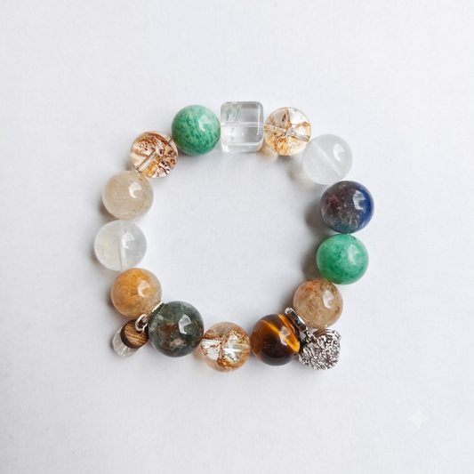 Gentle Passage Aromatherapy Crystal Bracelet — green aventurine, golden rutilated quartz, clear quartz, labradorite and tiger eye — aromatherapy crystal jewelry by WalkTree