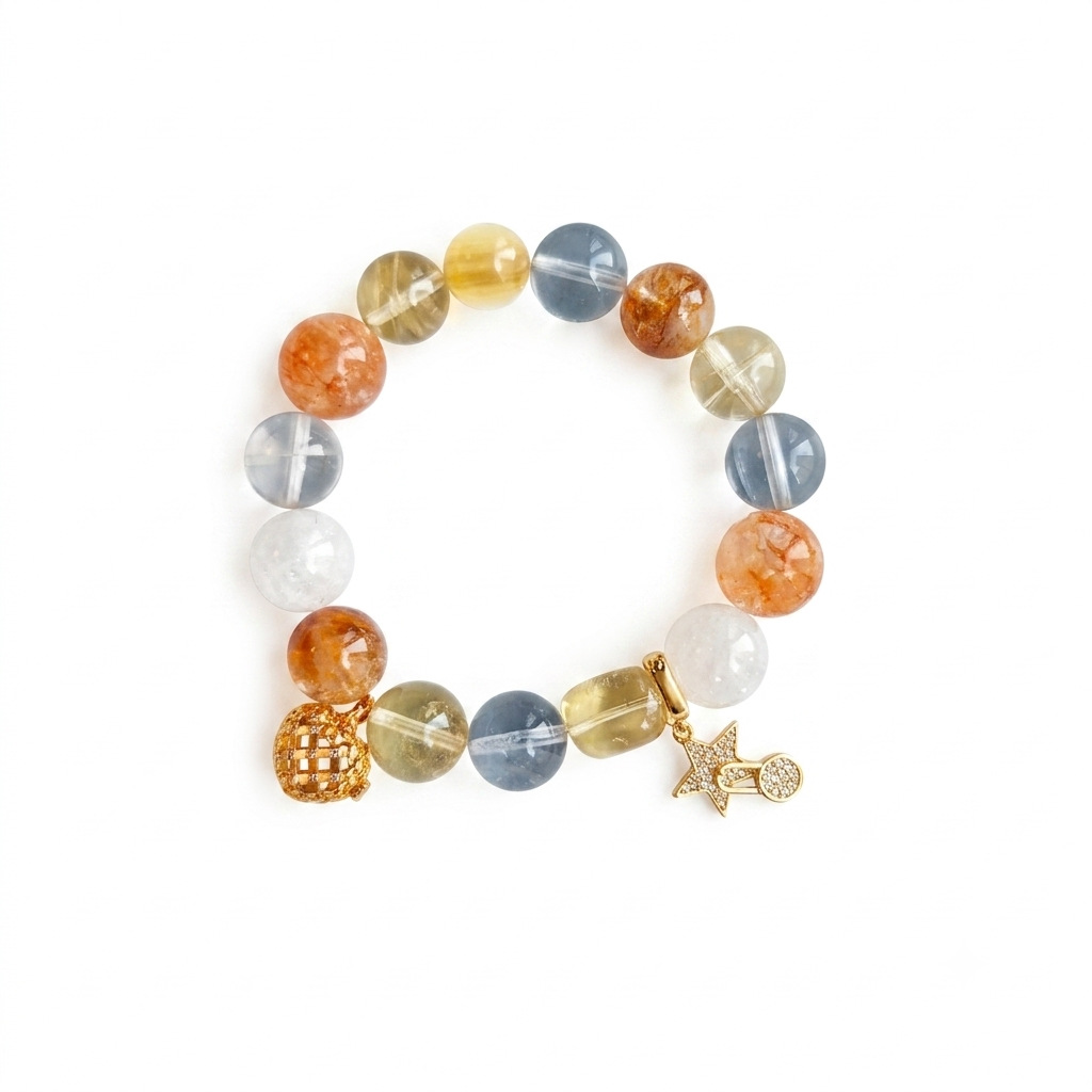 Solar Glow Aromatherapy Crystal Bracelet — sunstone, kyanite, citrine and clear quartz — aromatherapy crystal jewelry by WalkTree