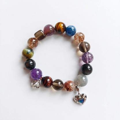 Chakra Prism Aromatherapy Crystal Bracelet — tiger eye, amethyst, kyanite, hematoid quartz, smoky quartz, green phantom quartz and obsidian — aromatherapy crystal jewelry by WalkTree