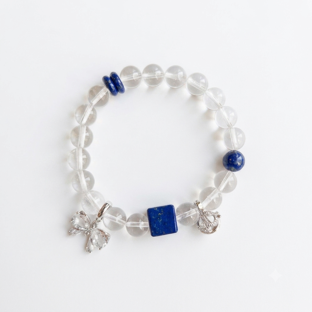 Starlit Night Aromatherapy Crystal Bracelet — clear quartz, lapis lazuli and sterling silver accents — aromatherapy crystal jewelry by WalkTree