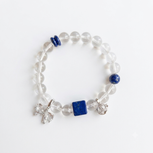 Starlit Night Aromatherapy Crystal Bracelet — clear quartz, lapis lazuli and sterling silver accents — aromatherapy crystal jewelry by WalkTree