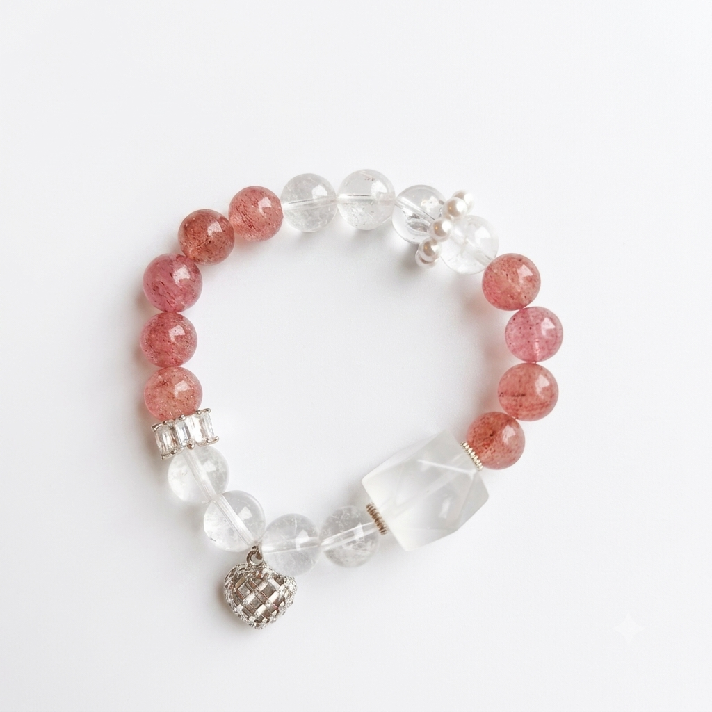Sweet Gift Aromatherapy Crystal Bracelet — strawberry quartz and clear quartz with sterling silver accents — aromatherapy crystal jewelry by WalkTree