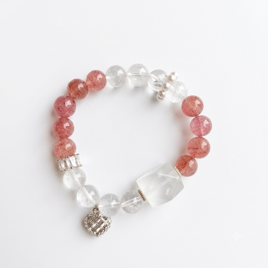 Sweet Gift Aromatherapy Crystal Bracelet — strawberry quartz and clear quartz with sterling silver accents — aromatherapy crystal jewelry by WalkTree