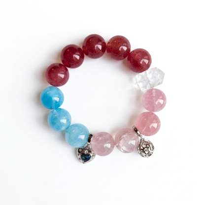 Soft Blossom Aromatherapy Crystal Bracelet — garnet, aquamarine, rose quartz and clear quartz — aromatherapy crystal jewelry by WalkTree