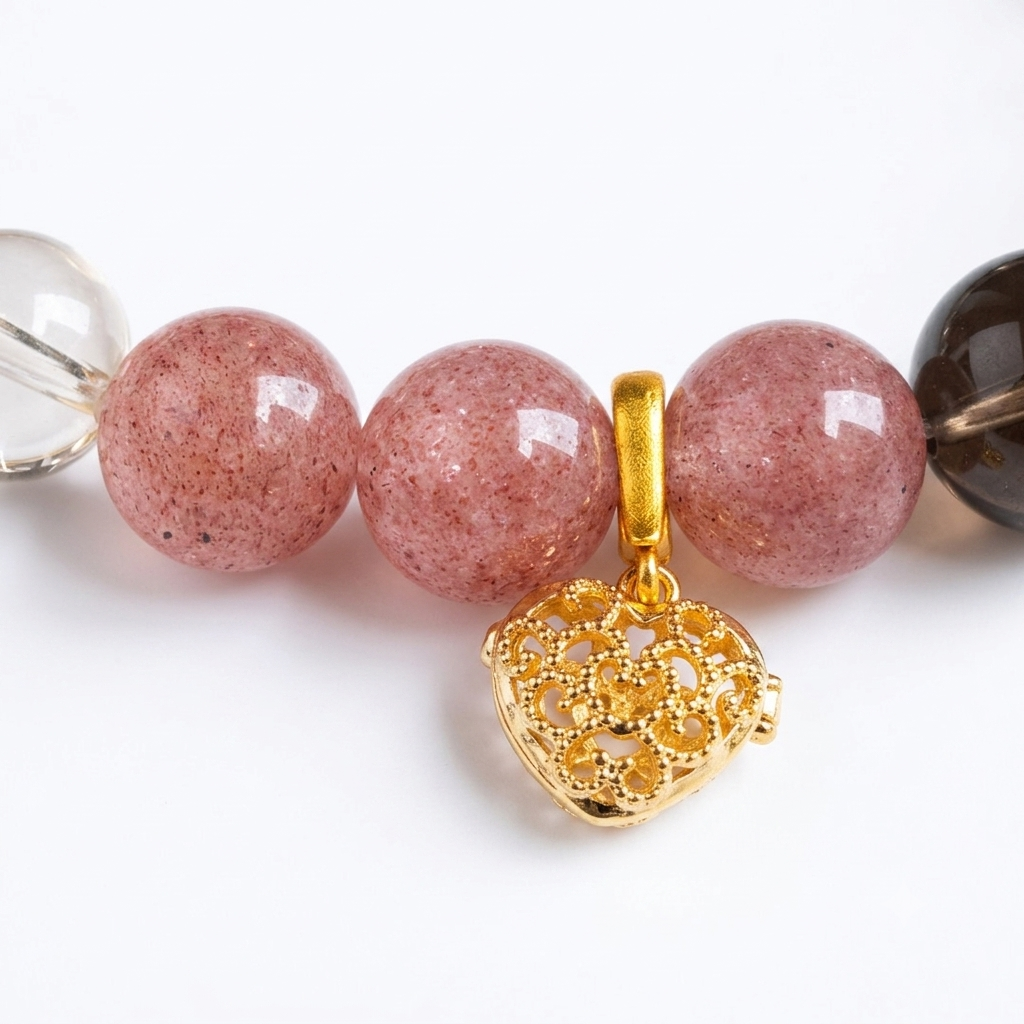 Earth Flow Aromatherapy Crystal Bracelet — strawberry quartz, tiger eye, clear quartz and gold leaf stone — aromatherapy crystal jewelry by WalkTree