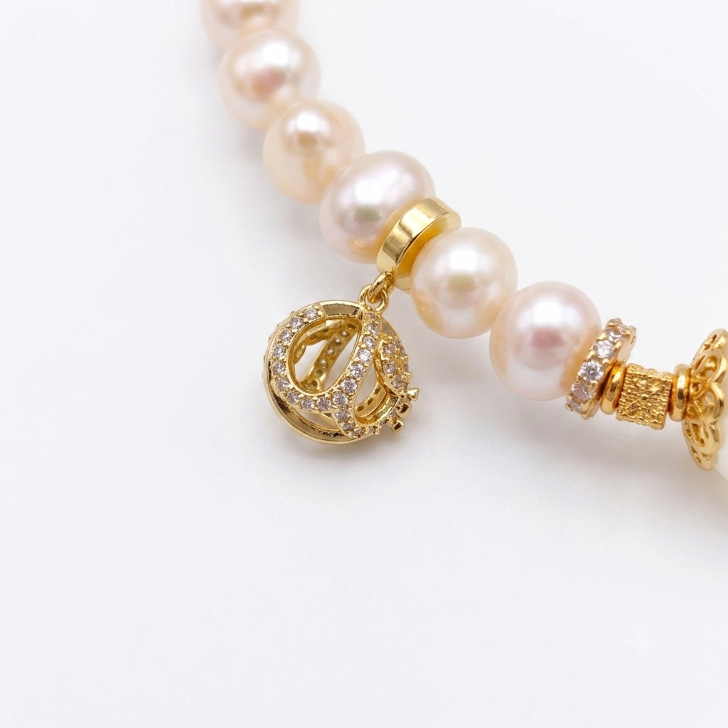 Golden Pearl Aromatherapy Crystal Bracelet — freshwater pearl and a faceted citrine focal bead — aromatherapy crystal jewelry by WalkTree