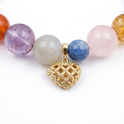 Gold lattice heart essential oil diffuser locket with cubic zirconia detailing