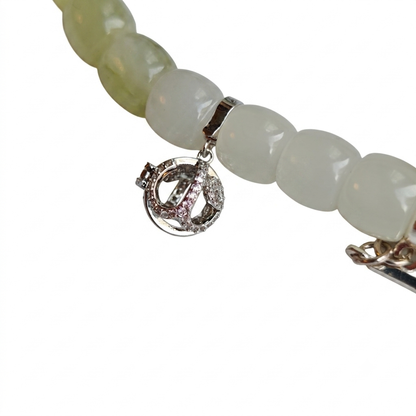 Jade Whisper Aromatherapy Crystal Bracelet — green nephrite jade and pink freshwater pearl — aromatherapy crystal jewelry by WalkTree