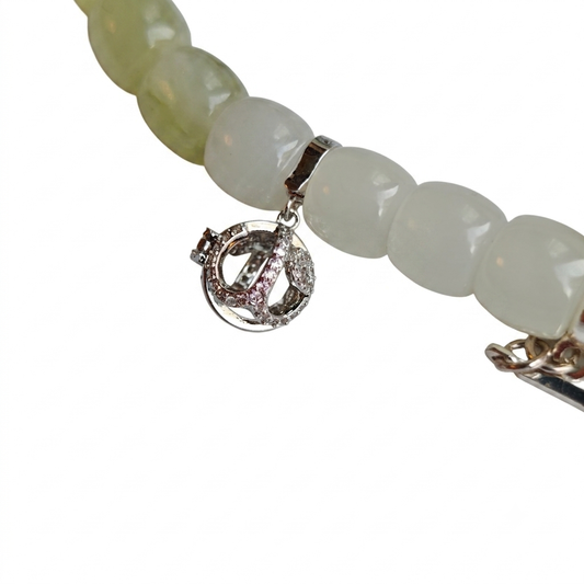 Jade Whisper Aromatherapy Crystal Bracelet — green nephrite jade and pink freshwater pearl — aromatherapy crystal jewelry by WalkTree