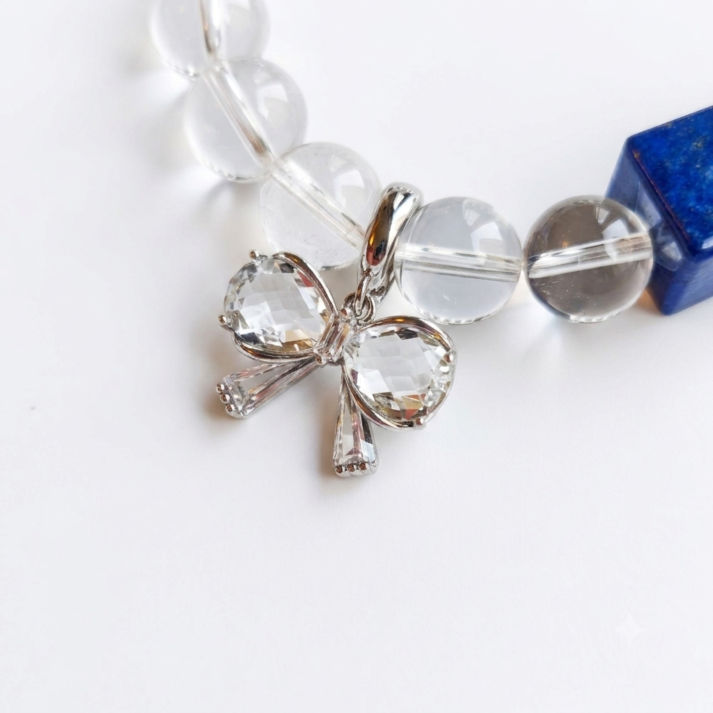 Starlit Night Aromatherapy Crystal Bracelet — clear quartz, lapis lazuli and sterling silver accents — aromatherapy crystal jewelry by WalkTree