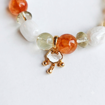 Sealed Radiance Aromatherapy Crystal Bracelet — hematoid quartz, clear quartz, green phantom quartz and gold-tone spacers — aromatherapy crystal jewelry by WalkTree