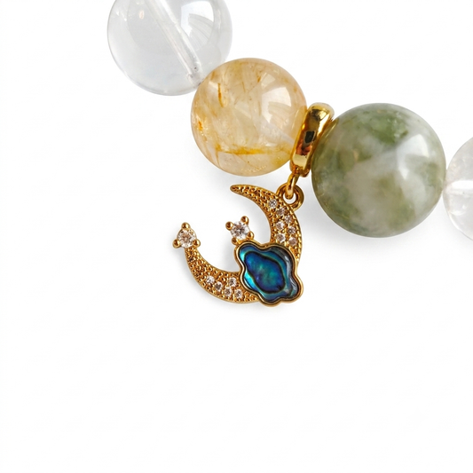 Green Grape Cream Aromatherapy Crystal Bracelet — green phantom quartz, citrine, clear quartz and freshwater pearl — aromatherapy crystal jewelry by WalkTree