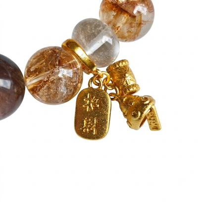 Earth Flow Aromatherapy Crystal Bracelet — strawberry quartz, tiger eye, clear quartz and gold leaf stone — aromatherapy crystal jewelry by WalkTree