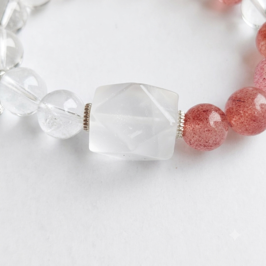Sweet Gift Aromatherapy Crystal Bracelet — strawberry quartz and clear quartz with sterling silver accents — aromatherapy crystal jewelry by WalkTree