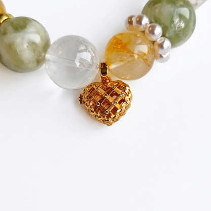 Green Grape Cream Aromatherapy Crystal Bracelet — green phantom quartz, citrine, clear quartz and freshwater pearl — aromatherapy crystal jewelry by WalkTree