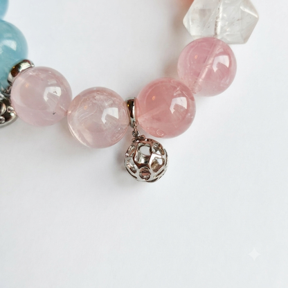 Soft Blossom Aromatherapy Crystal Bracelet — garnet, aquamarine, rose quartz and clear quartz — aromatherapy crystal jewelry by WalkTree