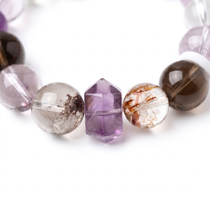 Violet Star Aromatherapy Crystal Bracelet — amethyst, smoky quartz, golden rutilated quartz and clear quartz — aromatherapy crystal jewelry by WalkTree