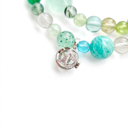 Five Elements Wood Aromatherapy Crystal Bracelet — green tourmaline, green aventurine, prehnite, amethyst, rose quartz and aquamarine — aromatherapy crystal jewelry by WalkTree