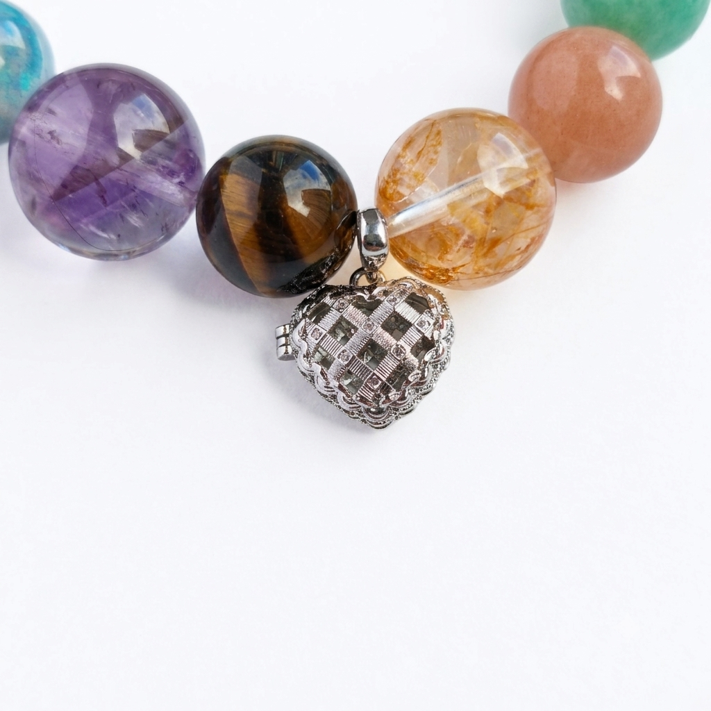 Gathered Strength Aromatherapy Crystal Bracelet — red agate, smoky quartz, tiger eye, green aventurine, amazonite, orange moonstone and amethyst — aromatherapy crystal jewelry by WalkTree