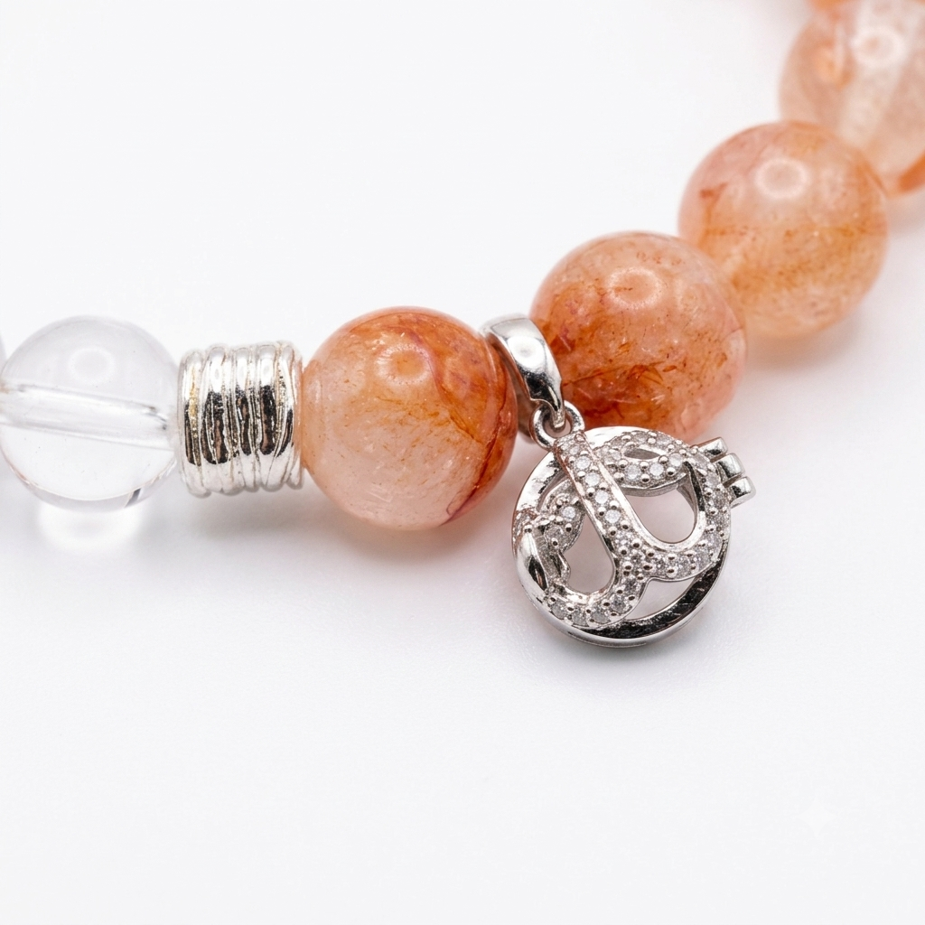 Sea Salt Orange Aromatherapy Crystal Bracelet — orange moonstone, aquamarine, clear quartz and malachite — aromatherapy crystal jewelry by WalkTree