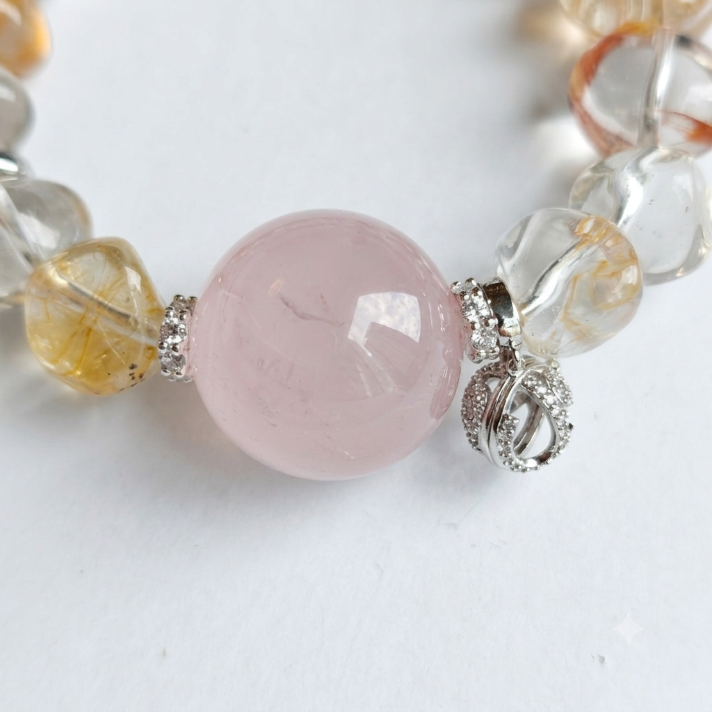 Clear Joy Aromatherapy Crystal Bracelet — smoky quartz, rose quartz and sterling silver accents — aromatherapy crystal jewelry by WalkTree