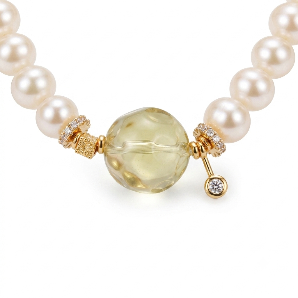 Golden Pearl Aromatherapy Crystal Bracelet — freshwater pearl and a faceted citrine focal bead — aromatherapy crystal jewelry by WalkTree