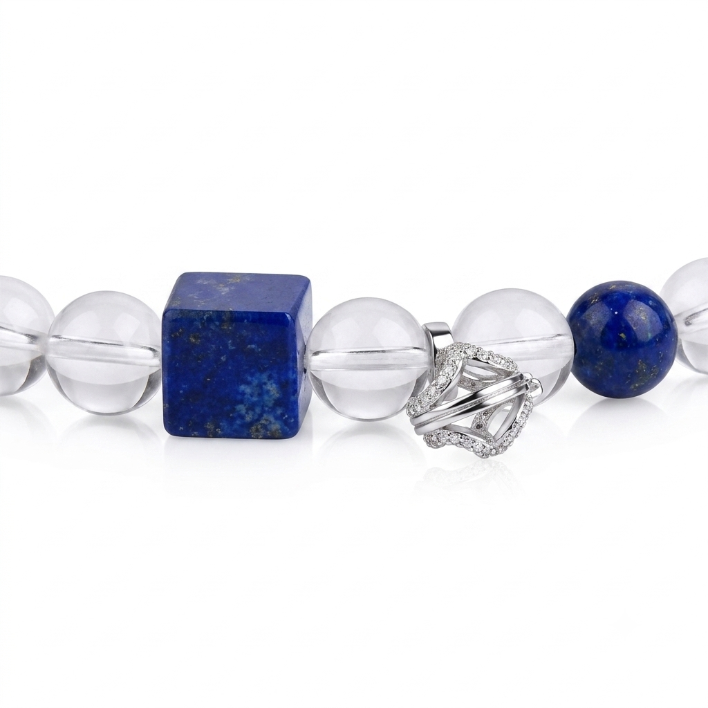 Starlit Night Aromatherapy Crystal Bracelet — clear quartz, lapis lazuli and sterling silver accents — aromatherapy crystal jewelry by WalkTree