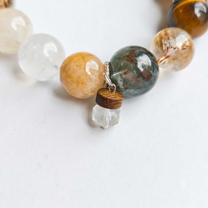 Gentle Passage Aromatherapy Crystal Bracelet — green aventurine, golden rutilated quartz, clear quartz, labradorite and tiger eye — aromatherapy crystal jewelry by WalkTree