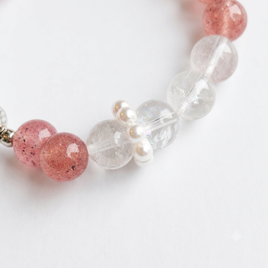 Sweet Gift Aromatherapy Crystal Bracelet — strawberry quartz and clear quartz with sterling silver accents — aromatherapy crystal jewelry by WalkTree