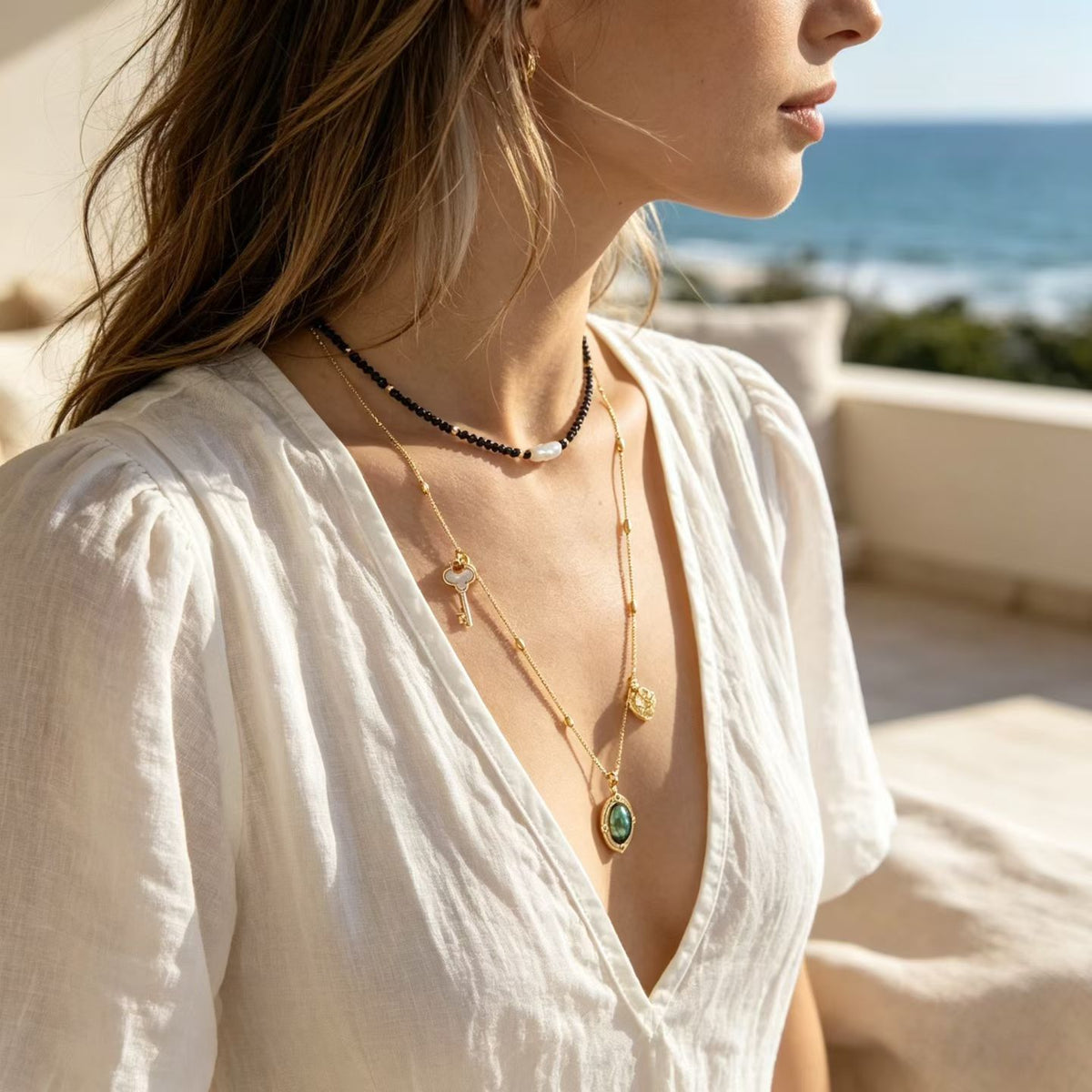 WalkTree | Awakening Tree Aromatic Shell Long Necklace · Abalone & White Shell Dual Texture