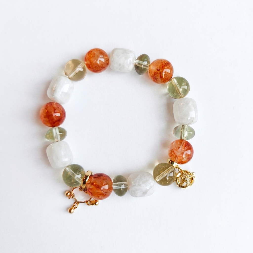 Sealed Radiance Aromatherapy Crystal Bracelet — hematoid quartz, clear quartz, green phantom quartz and gold-tone spacers — aromatherapy crystal jewelry by WalkTree