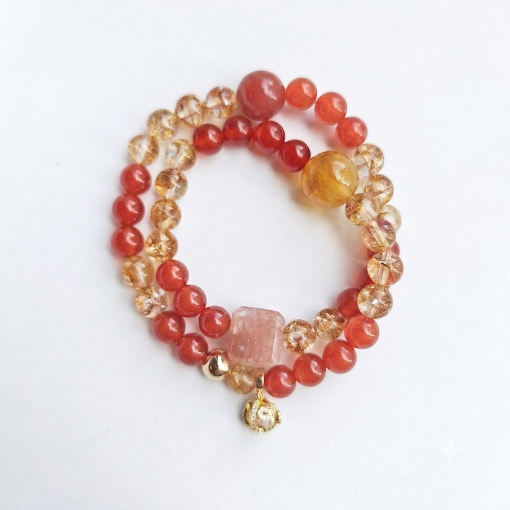 Five Elements Fire Aromatherapy Crystal Bracelet — red agate, citrine and rose quartz — aromatherapy crystal jewelry by WalkTree