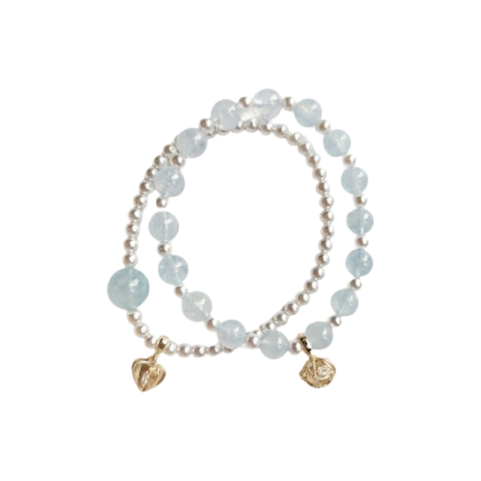 Five Elements Water Aromatherapy Crystal Bracelet — aquamarine, freshwater pearl and silver-tone beads — aromatherapy crystal jewelry by WalkTree
