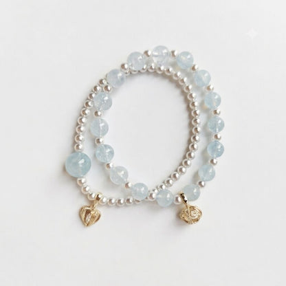 Five Elements Water Aromatherapy Crystal Bracelet — aquamarine, freshwater pearl and silver-tone beads — aromatherapy crystal jewelry by WalkTree