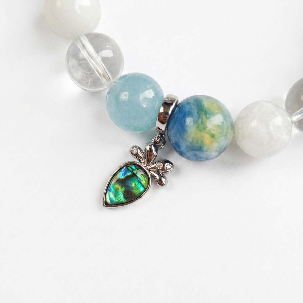 Kindred Tide Aromatherapy Crystal Bracelet — aquamarine, blue kyanite, clear quartz and freshwater pearl — aromatherapy crystal jewelry by WalkTree