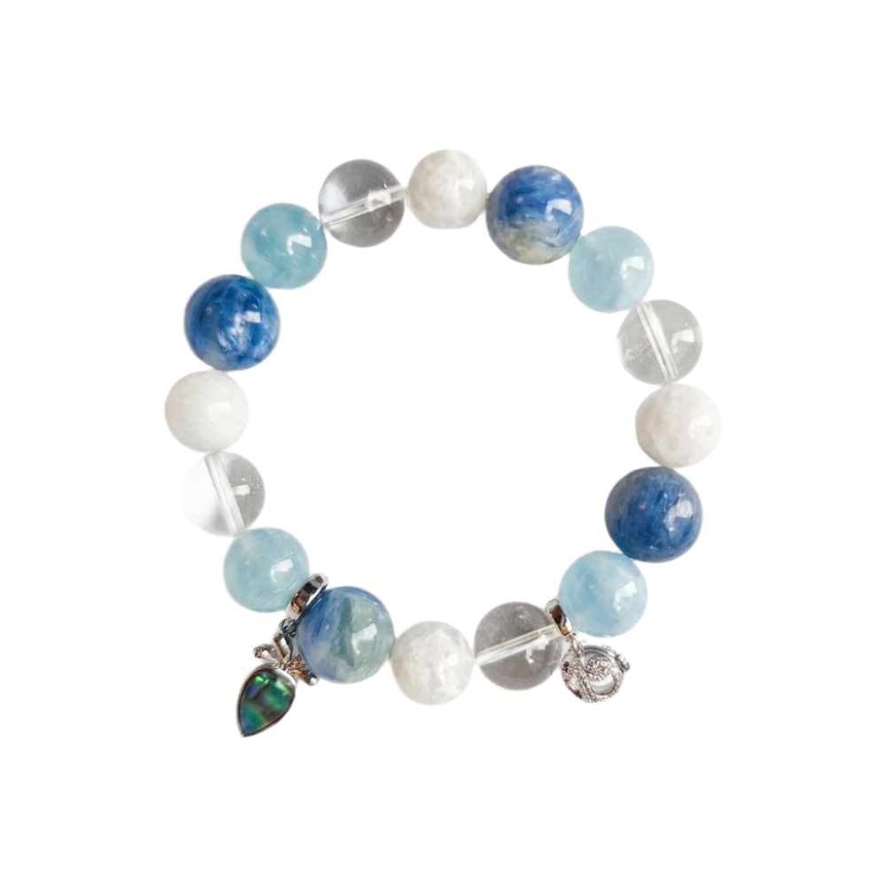 Kindred Tide Aromatherapy Crystal Bracelet — aquamarine, blue kyanite, clear quartz and freshwater pearl — aromatherapy crystal jewelry by WalkTree